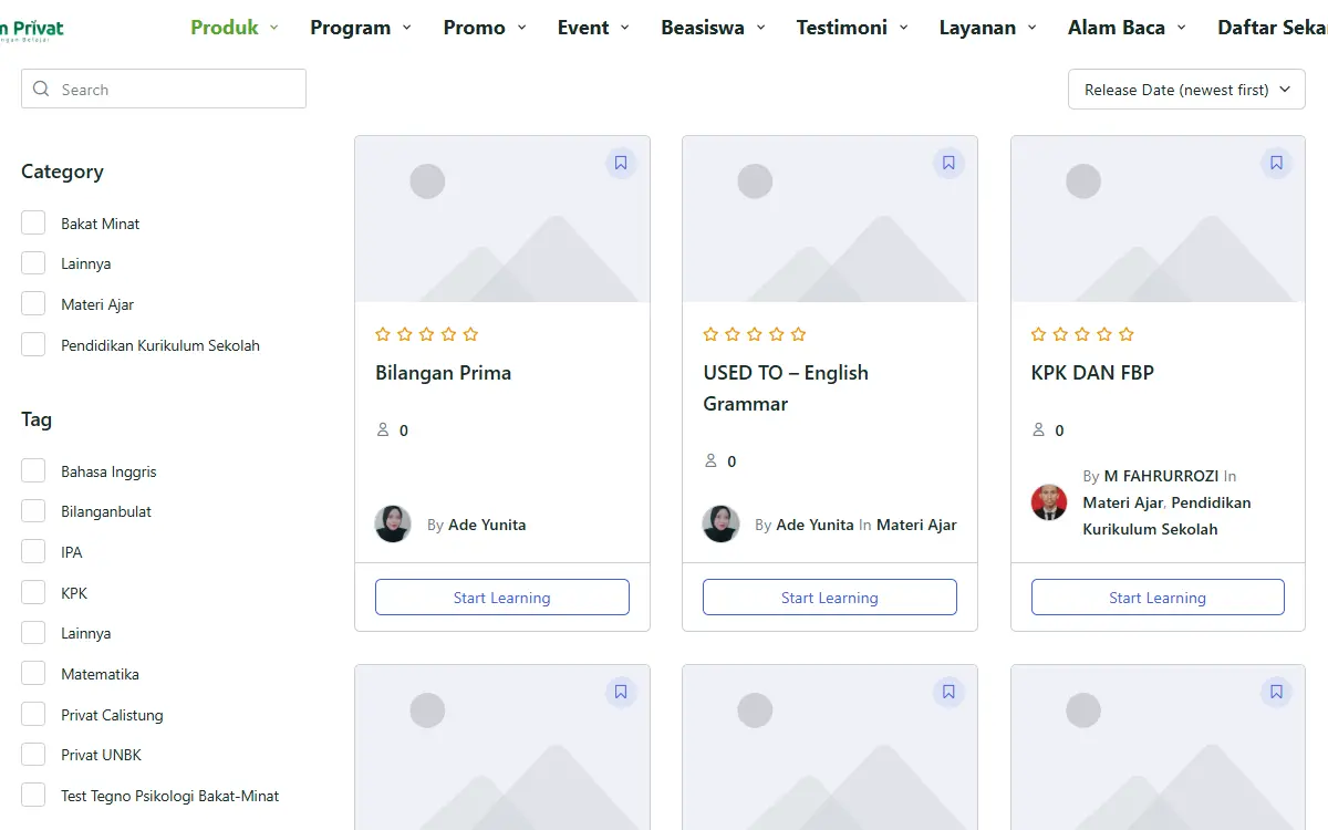 Desain Website Kursus Online 5 4 Courses Archieve Alam Privat