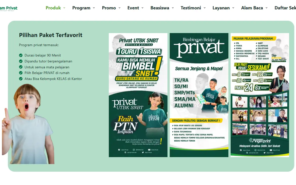 Desain Website Kursus Online 6 5 Halaman Khusus Promo Kelas Privat