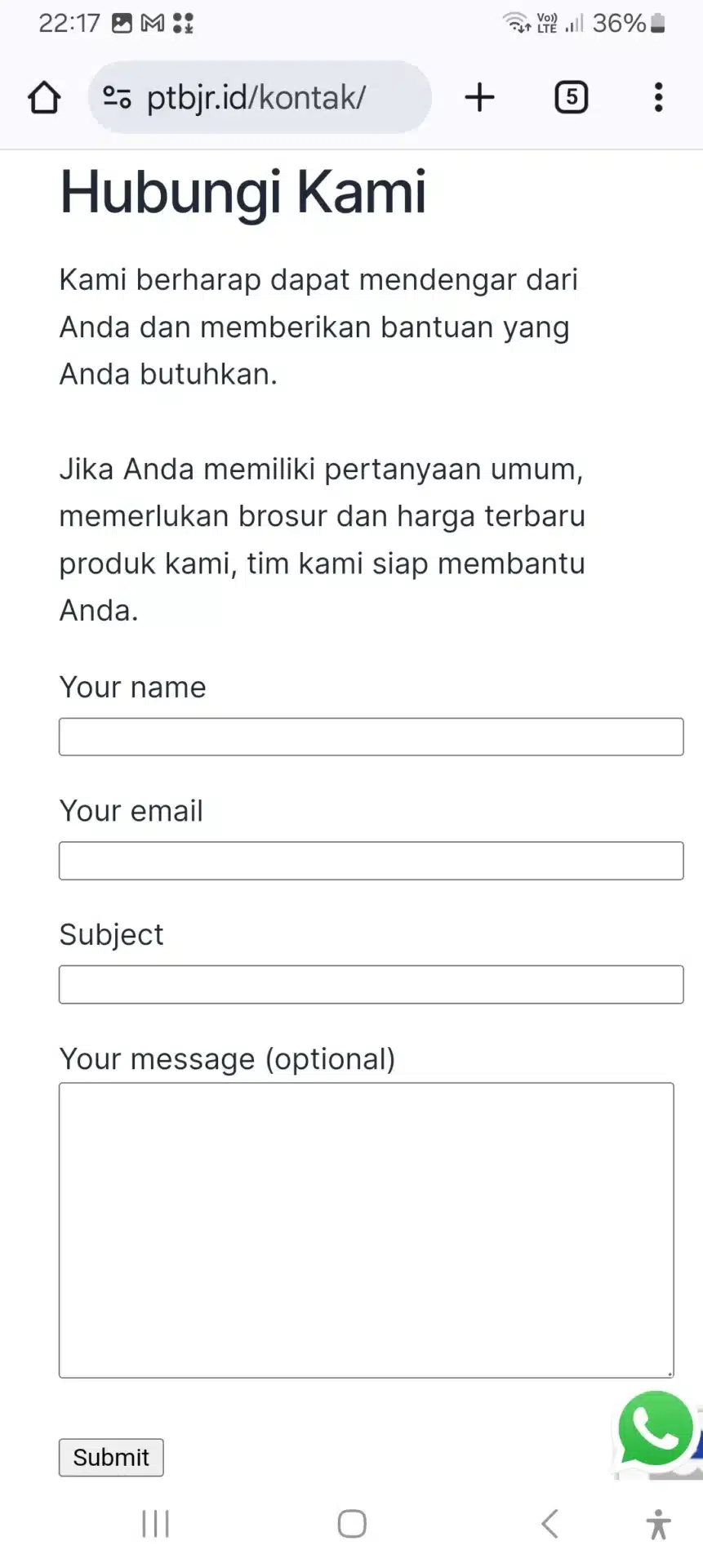 Desain Website Property Developer 15 5 Kontak BJR mobile