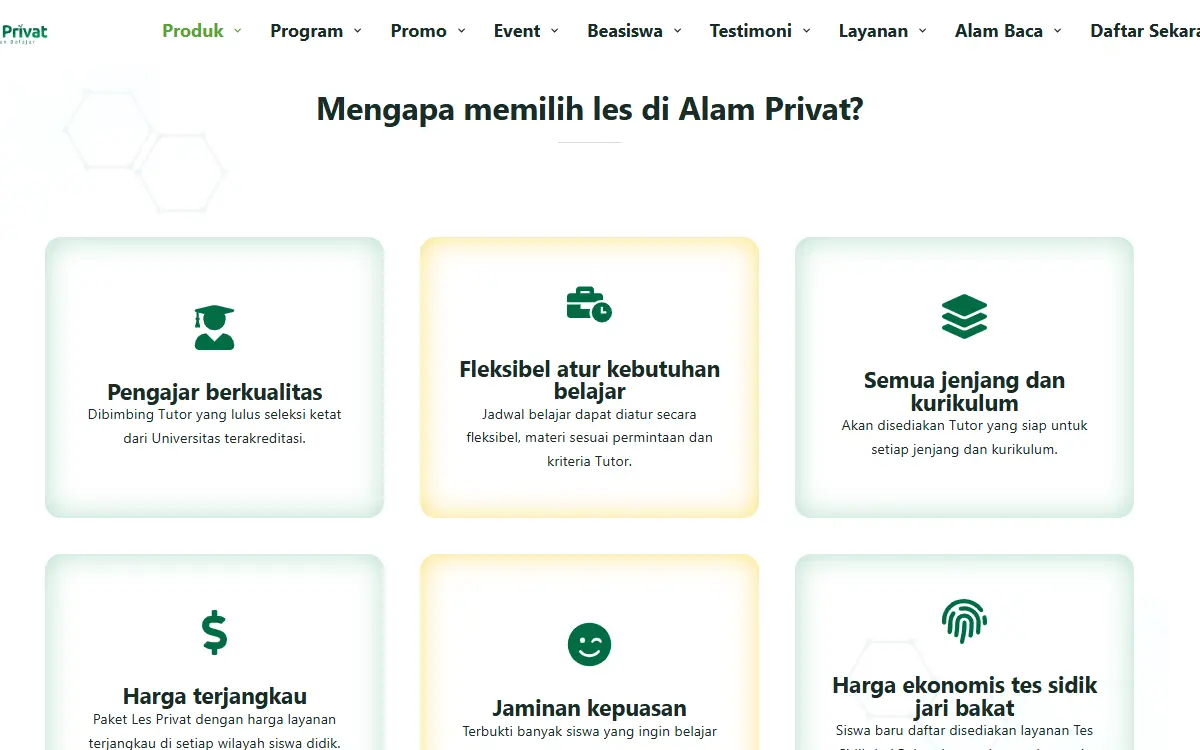 Desain Website Kursus Online 7 6 Mengapa Memilih Alam Privat