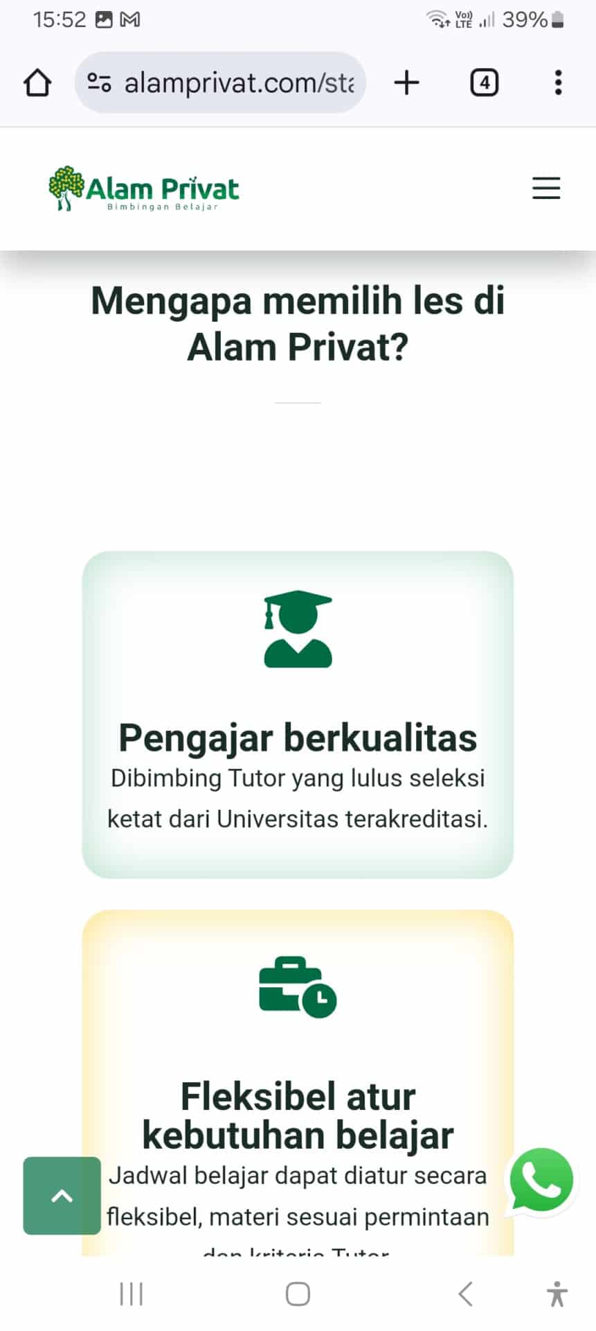 Desain Website Kursus Online 17 6 Mengapa Memilih Alam Privat mobile