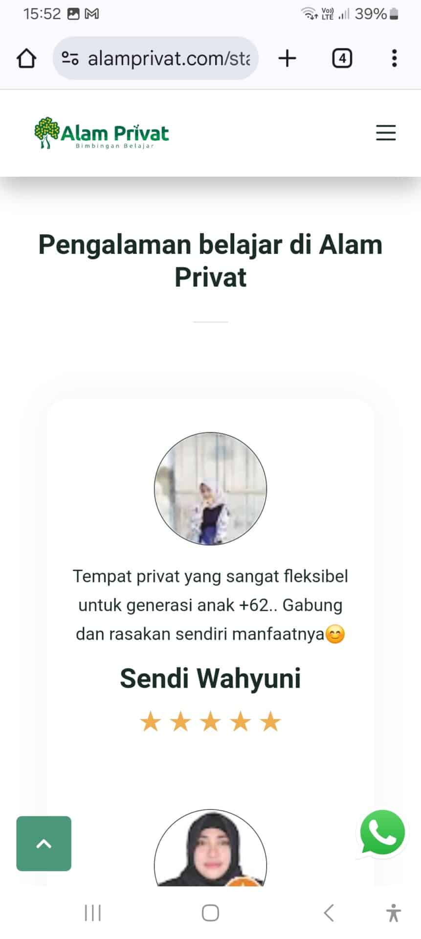 Desain Website Kursus Online 18 7 Testimonial Alam Privat mobile