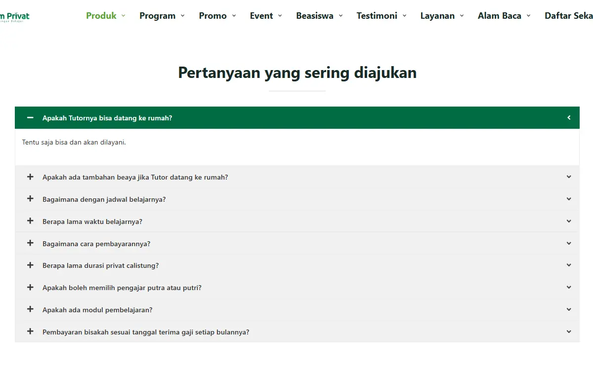 Desain Website Kursus Online 10 9 FAQ Alam Privat