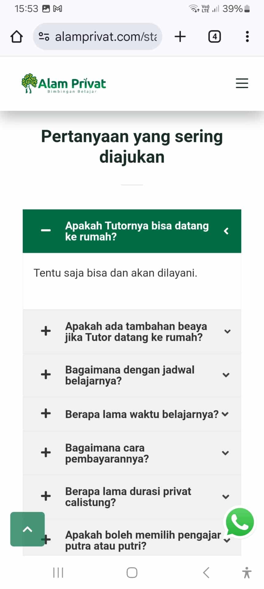 Desain Website Kursus Online 20 9 FAQ Alam Privat mobile
